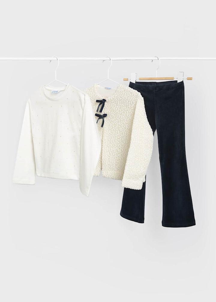 Mayoral girls 3-piece set in navy, front view