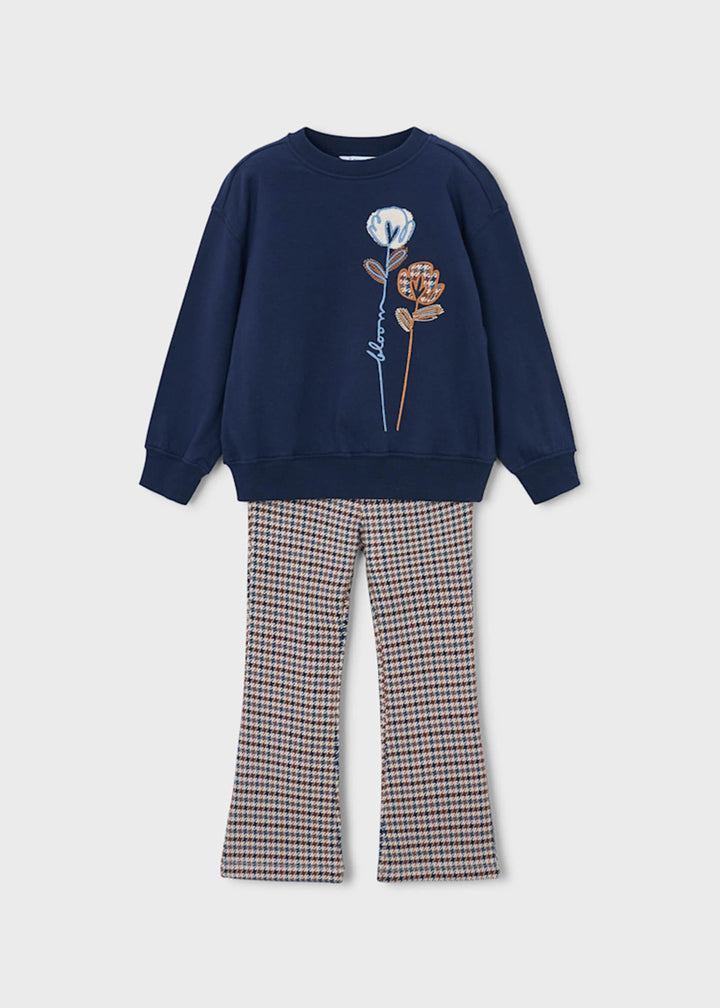 Mayoral girls leggings and sweatshirt set in navy, front view