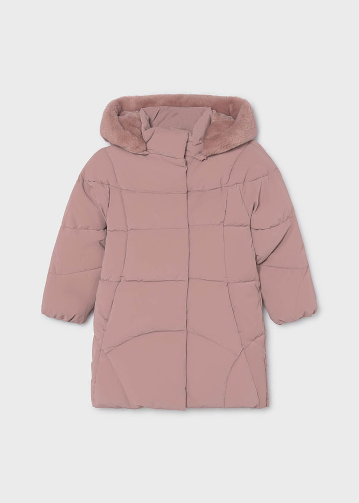 Mayoral girls long quilted puffer jacket in pale blue crystal, detail