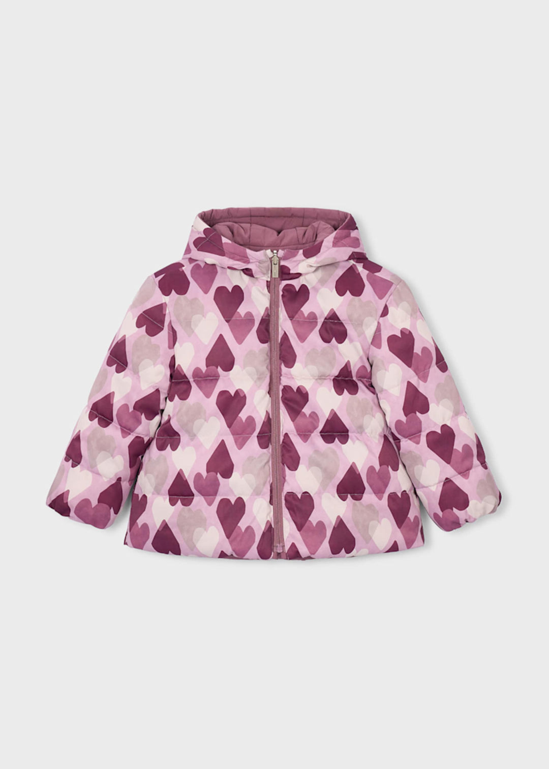 Mayoral girls reversible puffer jacket in violet purple, reversed side