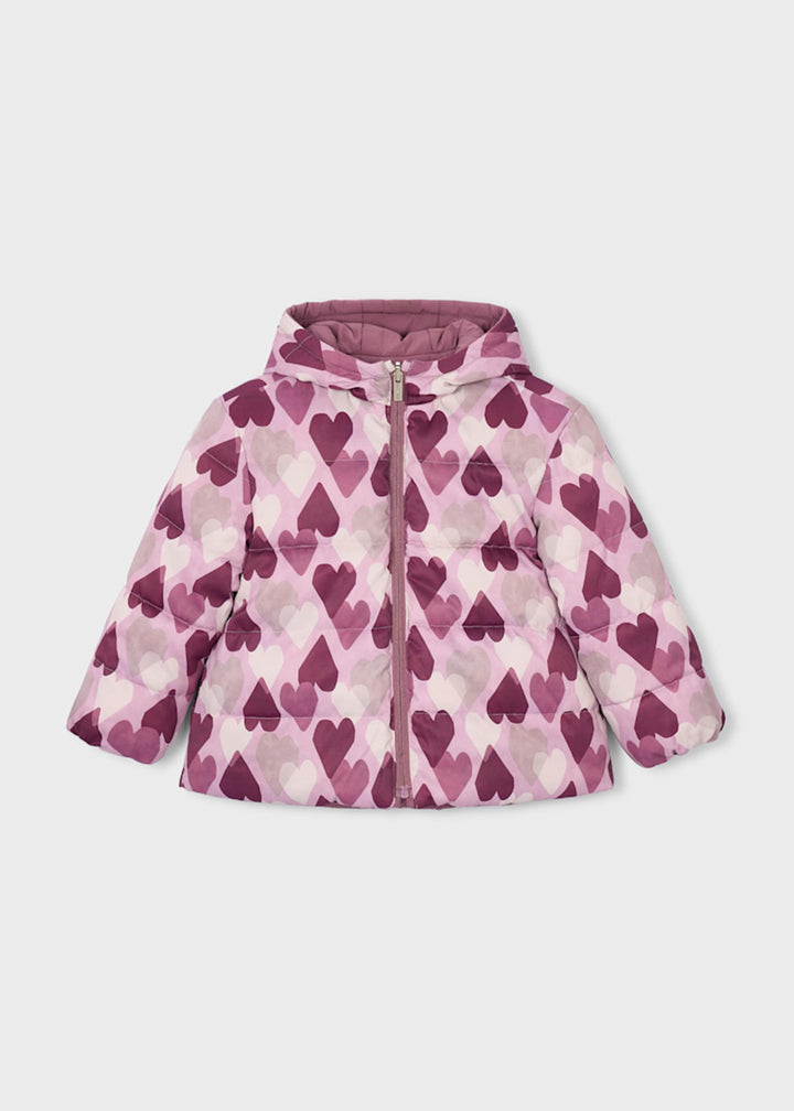 Mayoral girls reversible puffer jacket in violet purple, reversed side