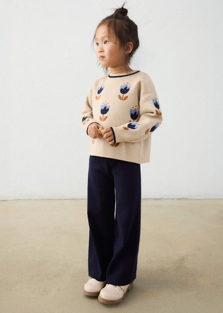 Mayoral girls knit sweater and trousers set in navy, front view