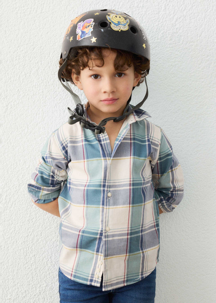 Mayoral boys checked shirt in blue lake, front view