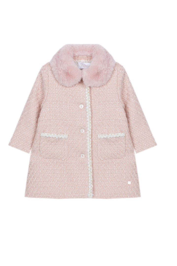 Patachou girl coat in pale pink, front view