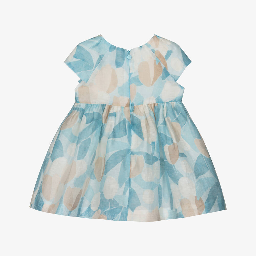 Mayoral - Girls Floral Print Cap Sleeve Occasion Dress - Light Blue 1909