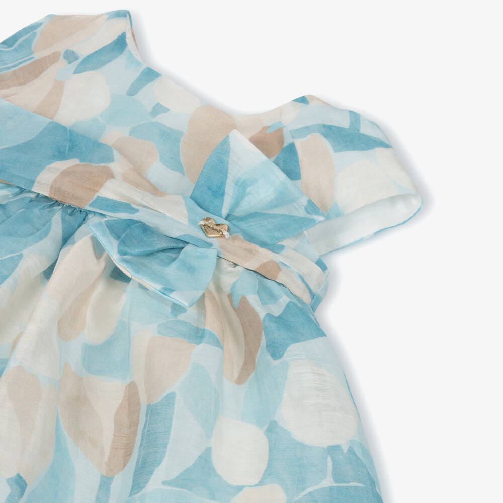 Mayoral - Girls Floral Print Cap Sleeve Occasion Dress - Light Blue 1909
