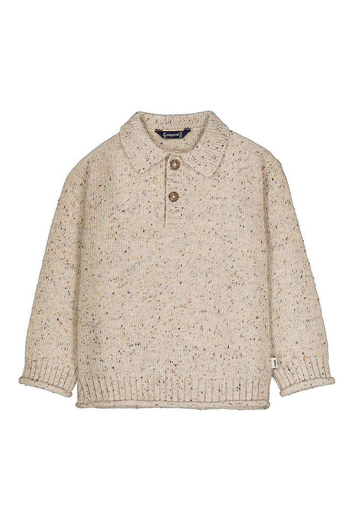 Mayoral boys long sleeve knit polo sweater in beige, front view
