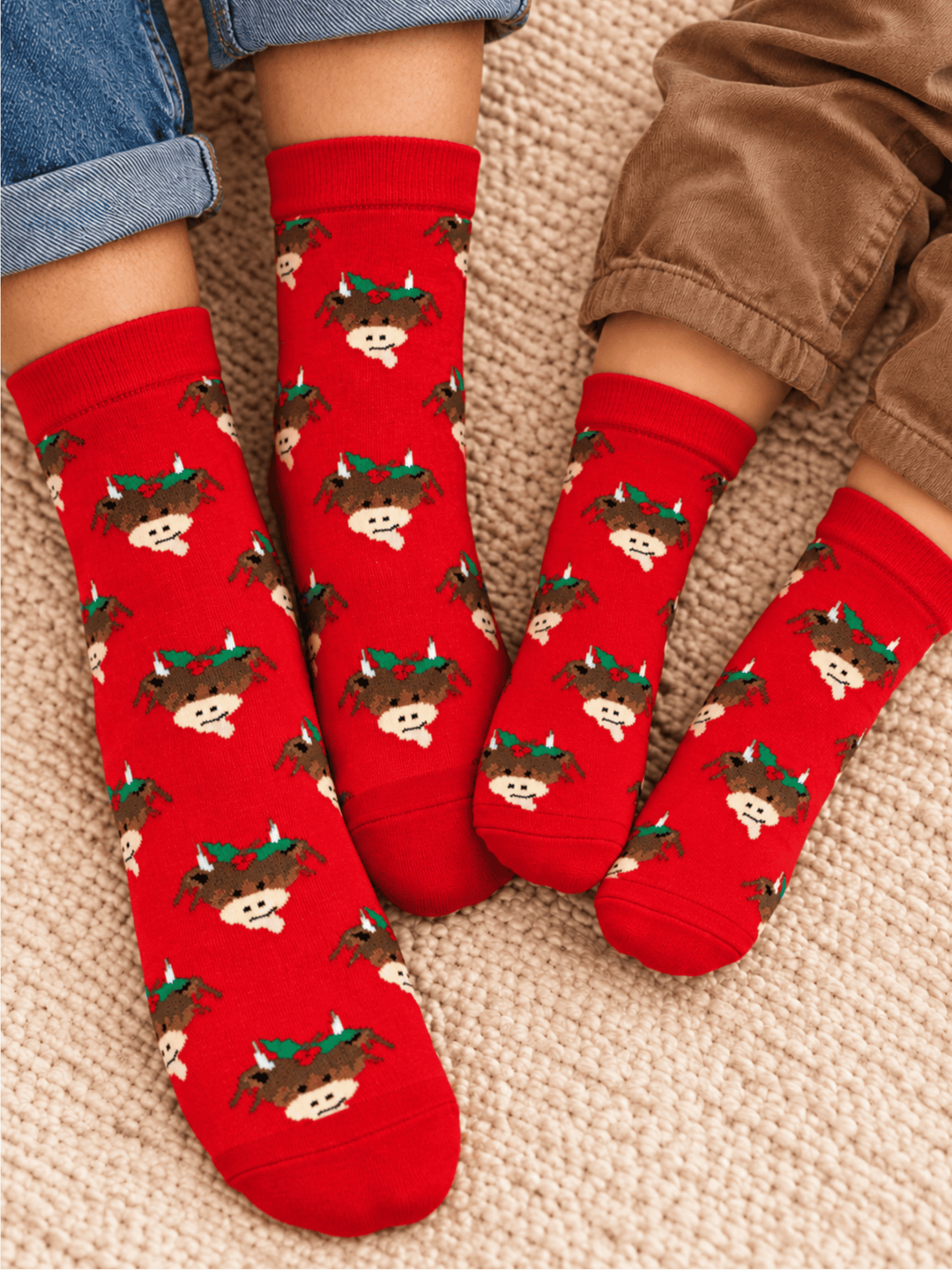 Blade and Rose Hamish Christmas Socks in red worn by an adult and a child