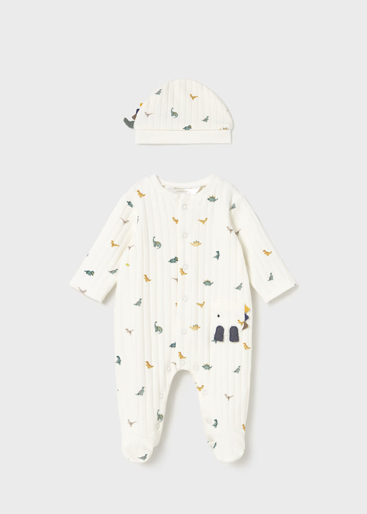 Mayoral baby dinosaur print romper with hat 2717