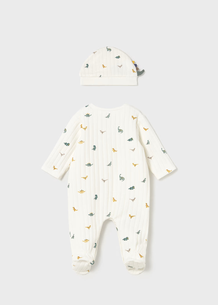 Mayoral baby dinosaur print romper with hat 2717