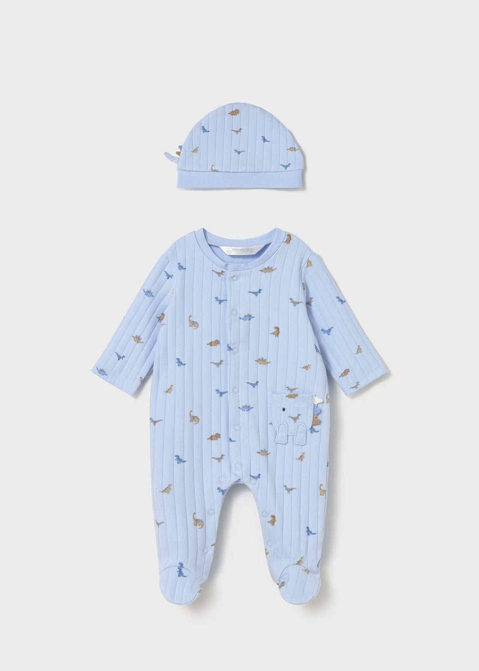 Mayoral Baby Dinosaur Print Romper with Hat 02717