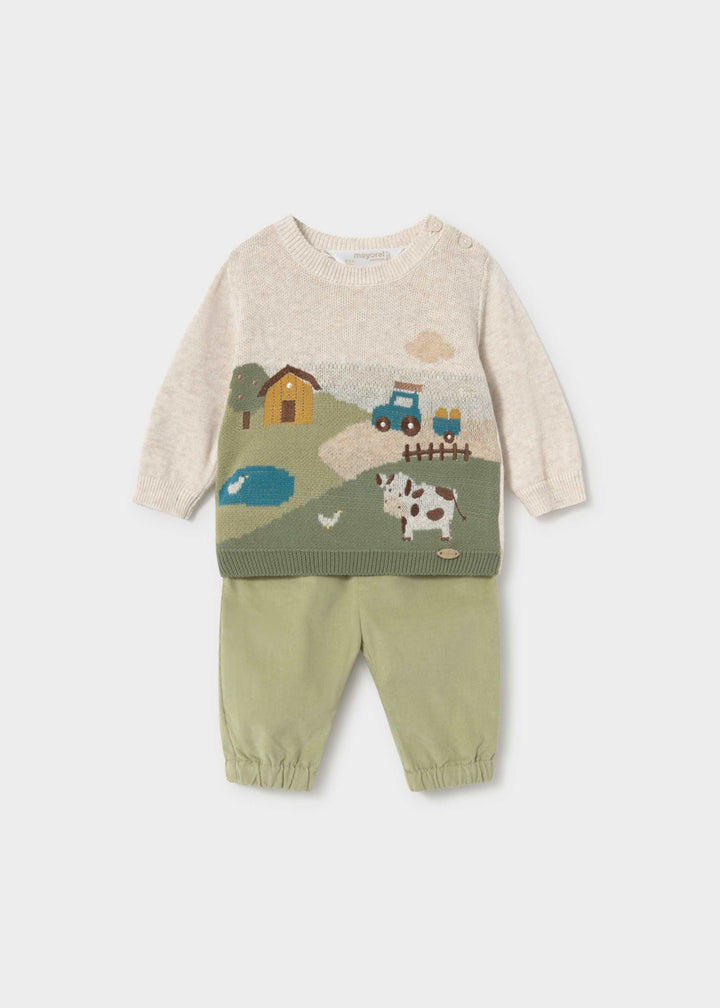 Mayoral Newborn Jacquard Trousers and Jumper Set - Cactus