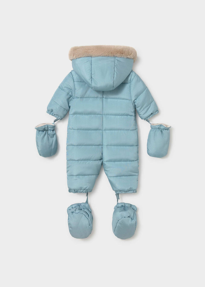 Mayoral mineral grey microfibre snowsuit - zip and hood detail