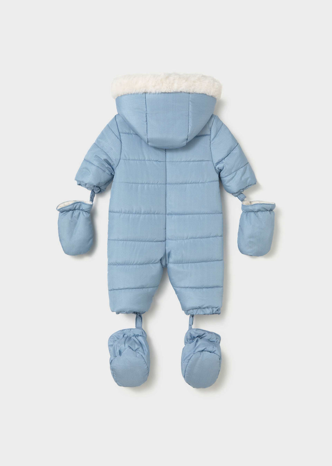 Mayoral rain blue microfibre snowsuit - zip and hood detail