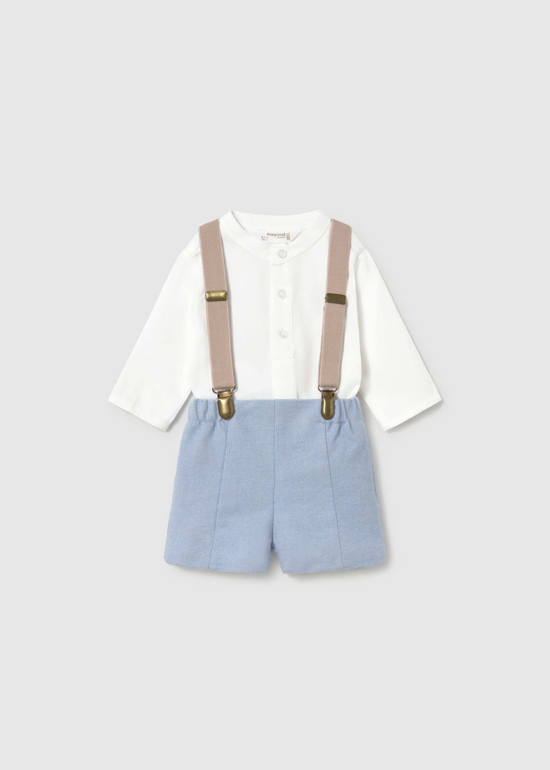 Mayoral Newborn Shorts with Braces and Shirt Set - Rain