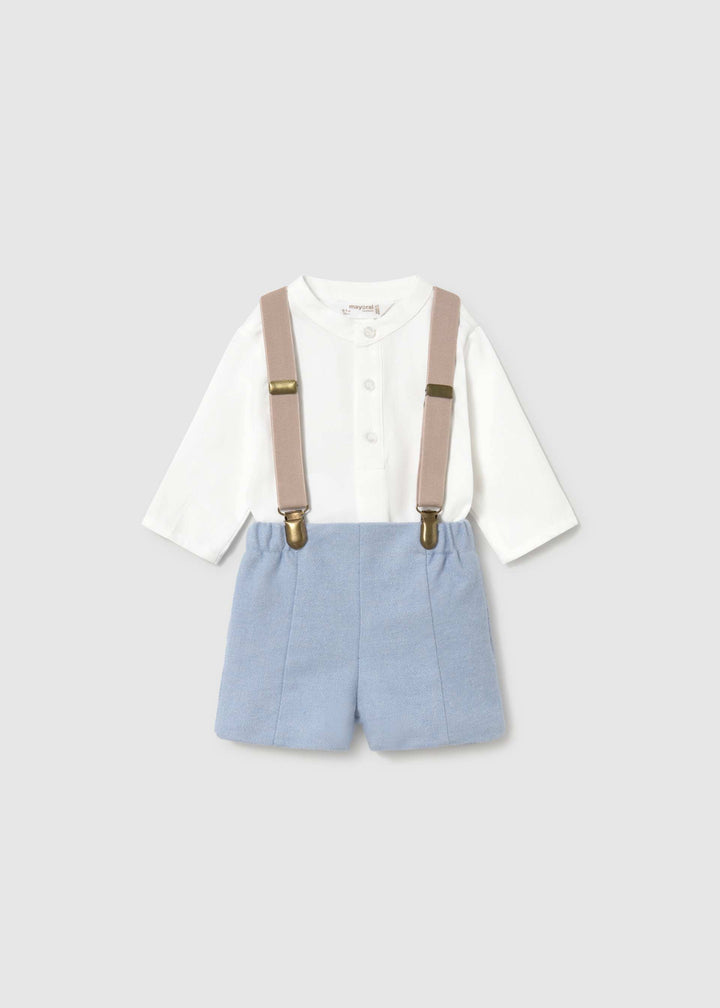 Mayoral Newborn Shorts with Braces and Shirt Set - Rain