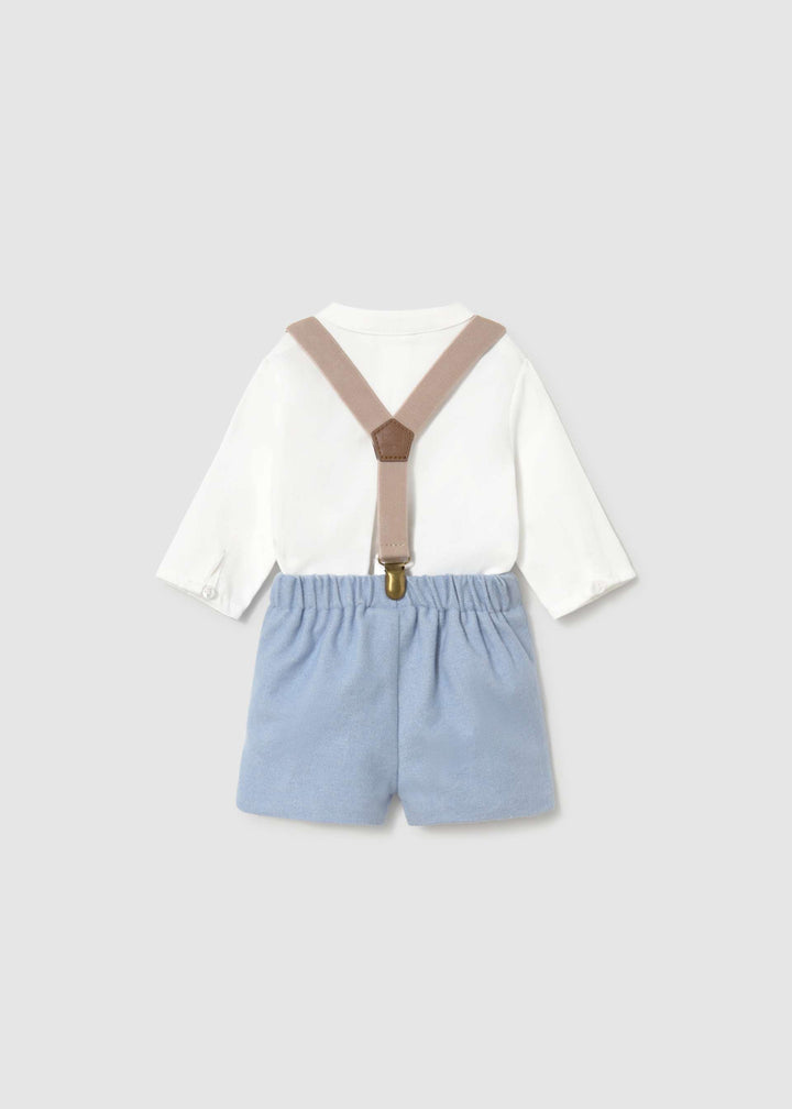 Mayoral Newborn Shorts with Braces and Shirt Set - Rain