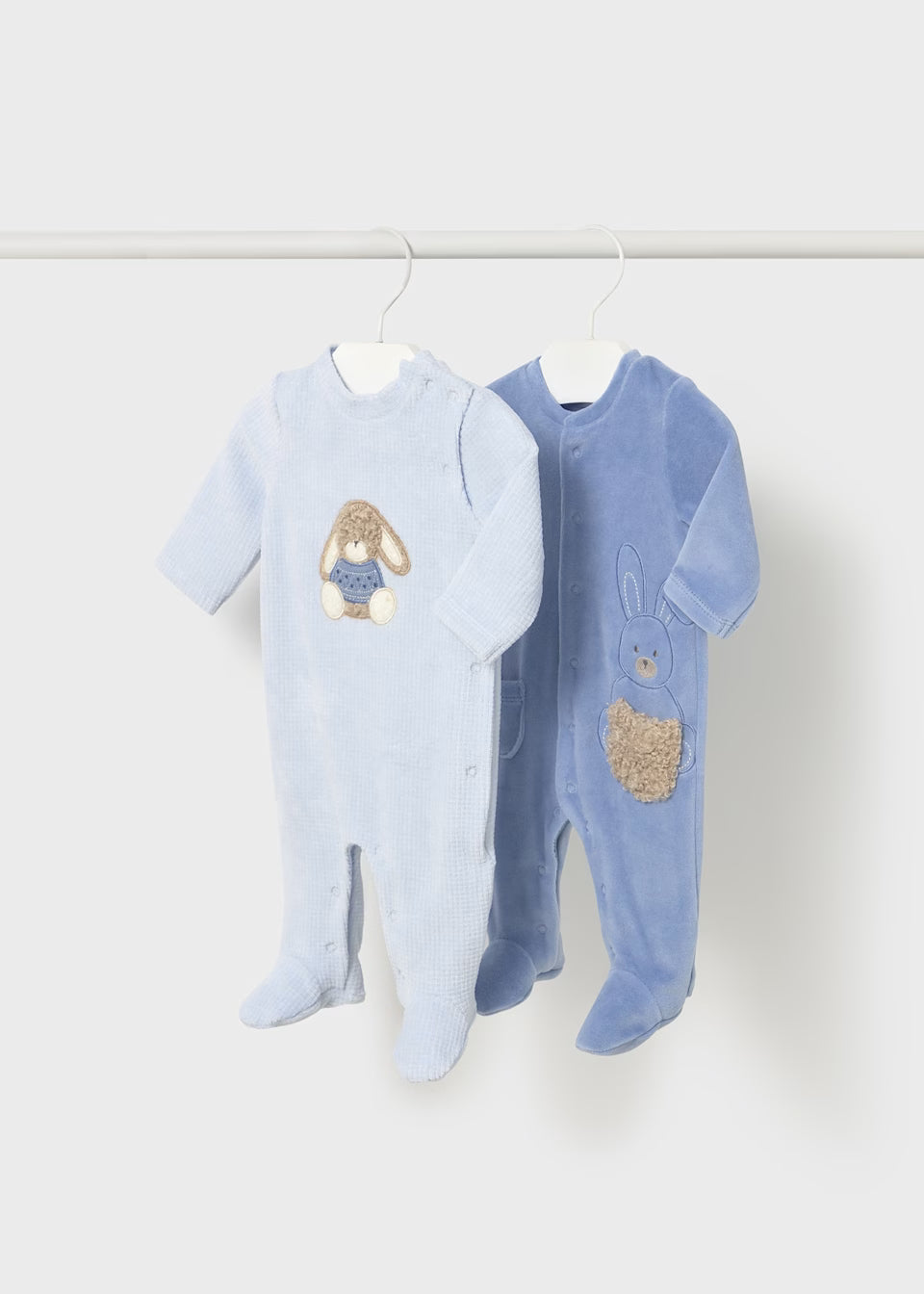 Mayoral newborn set of 2 rompers with feet, front view