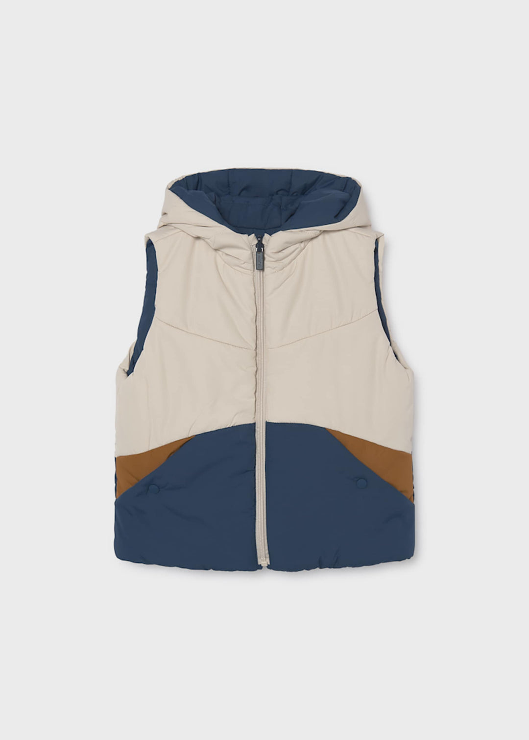 Mayoral boys reversible gilet waistcoat in navy ink, front view