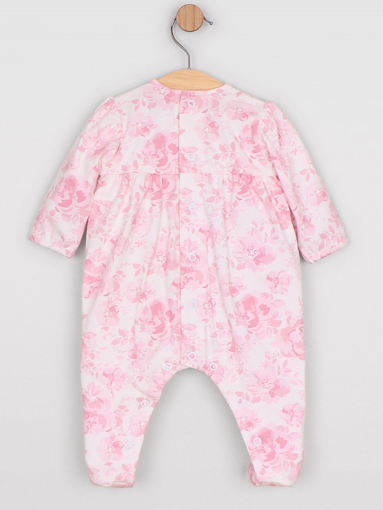 Mary - Pink Floral Print Babygrow All-in-One with bow headband 2671
