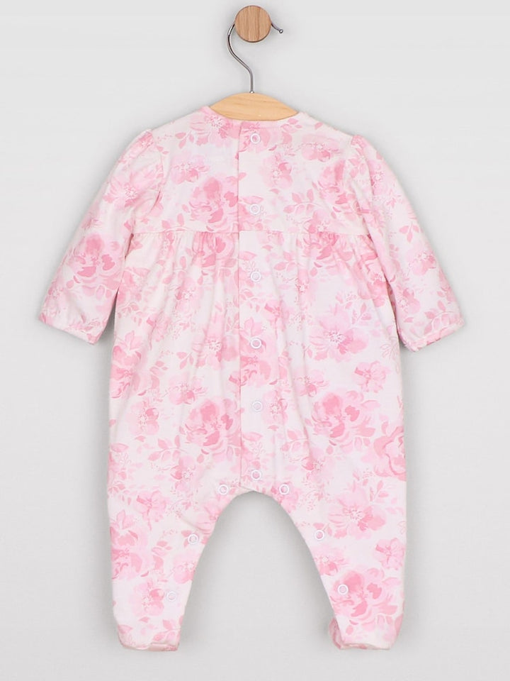 Mary - Pink Floral Print Babygrow All-in-One with bow headband 2671
