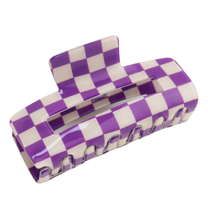 Rectangle Purple Checkerboard Hair Claw Clip
