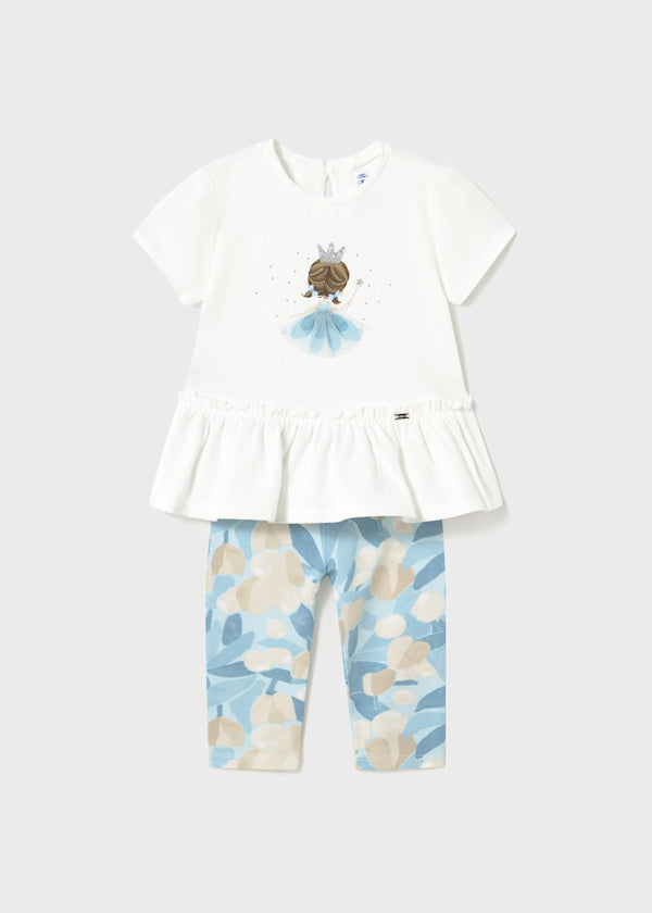 Mayoral Blue Floral Leggings and Ruffle Top Set 1735
