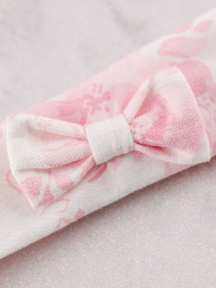 Mary - Pink Floral Print Babygrow All-in-One with bow headband 2671