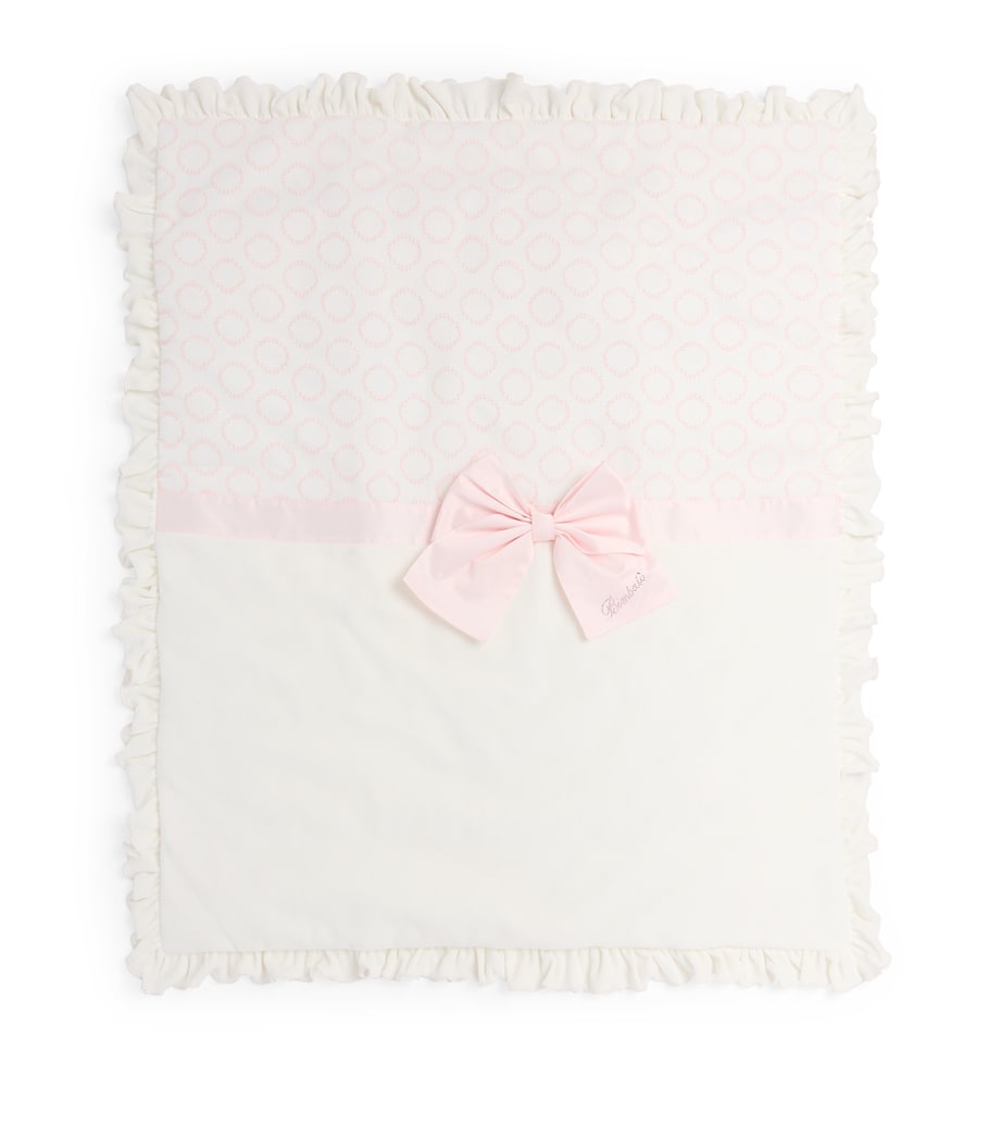 Bimbalò pink jacquard bow baby blanket with satin bow and diamanté sparkle