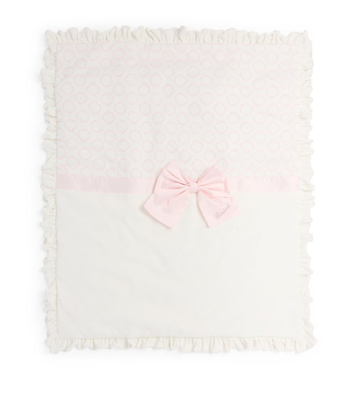 Bimbalò pink jacquard bow baby blanket with satin bow and diamanté sparkle