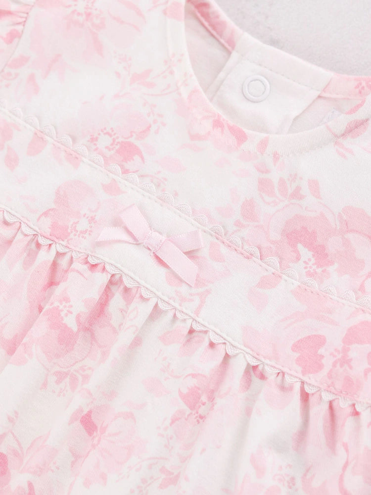Mary - Pink Floral Print Babygrow All-in-One with bow headband 2671