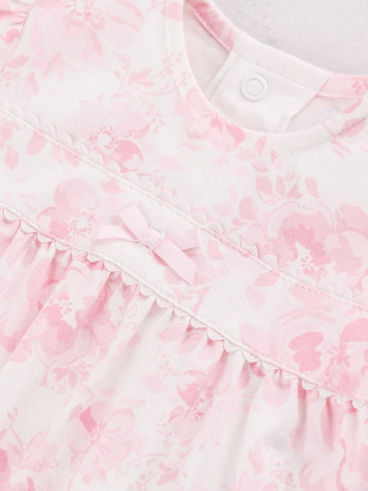 Mary - Pink Floral Print Babygrow All-in-One with bow headband 2671