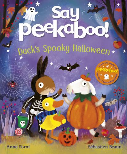 Front cover of Say Peekaboo! Duck's Spooky Halloween picture book
