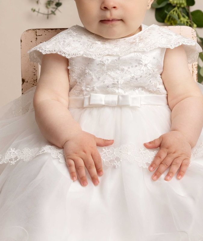 Girls White Embroidered Hazel Tulle & Satin Occasionwear Dress