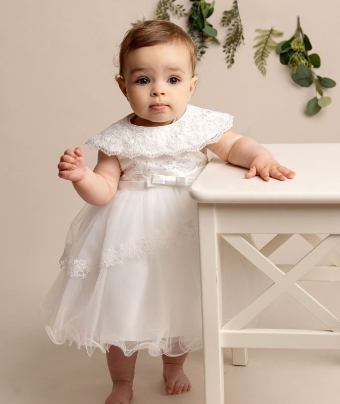 Girls White Embroidered Hazel Tulle & Satin Occasionwear Dress
