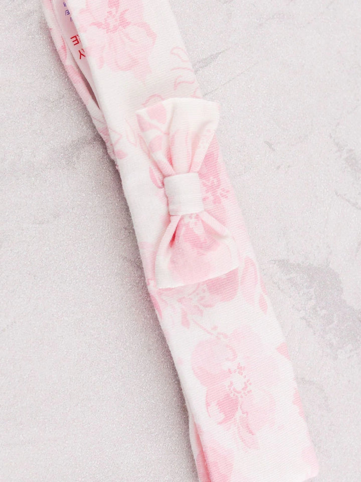 Mary - Pink Floral Print Babygrow All-in-One with bow headband 2671