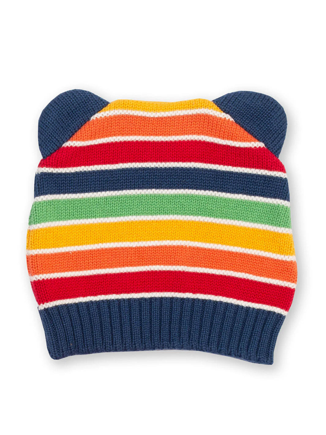 Kite Rainbow knit baby hat in colourful striped organic cotton