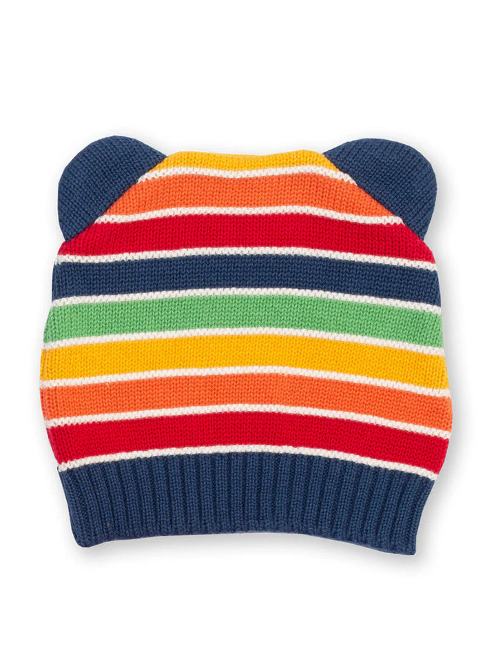 Kite Rainbow knit baby hat in colourful striped organic cotton