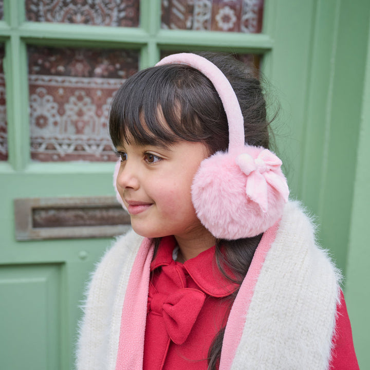 Rockahula Pretty In Pink Bow Earmuffs - soft pink faux fur with bow, photo 3