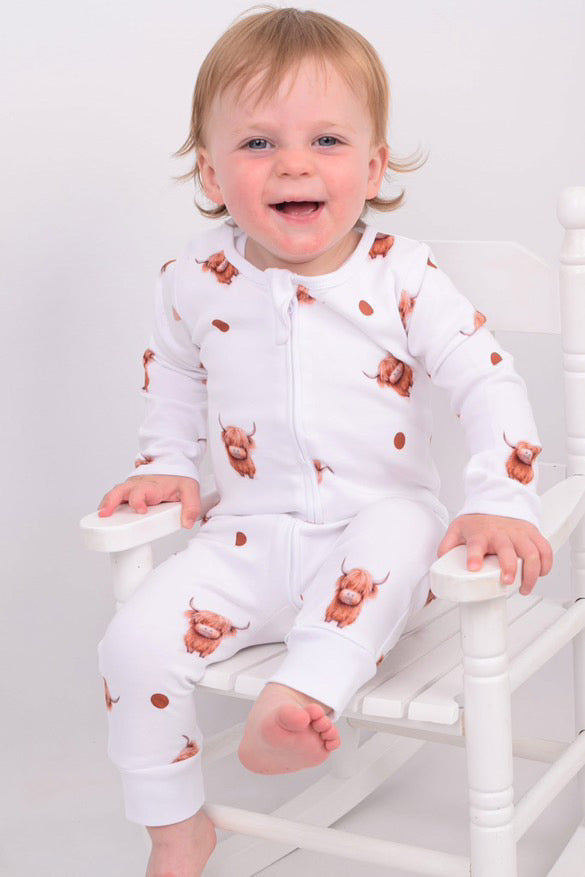 BabyMac Highland Cow sleepsuit - print detail
