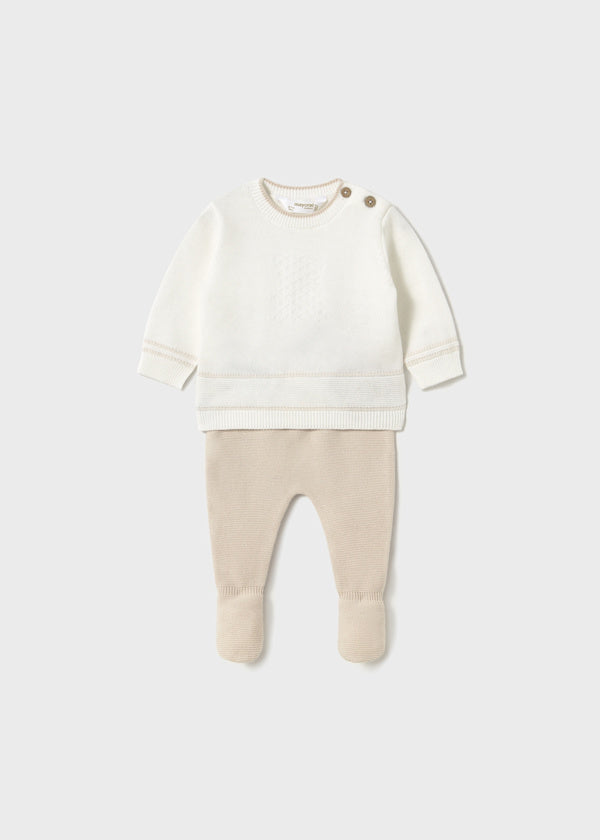 Mayoral Newborn Leggings and Tricot Jumper Set - Stone 1556