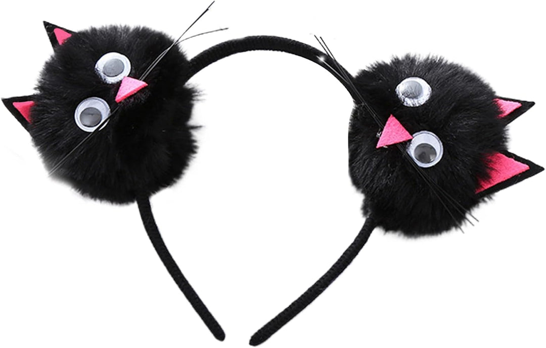 Halloween black cat headband for kids and adults with googly eyes and felt ears
