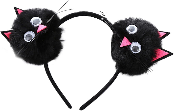 Halloween black cat headband for kids and adults with googly eyes and felt ears