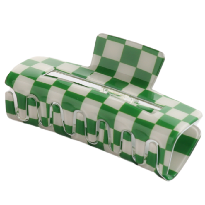 Green Checkered Hair Claw Clip