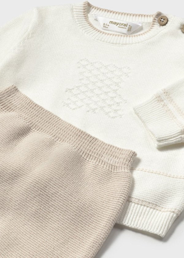 Mayoral Newborn Leggings and Tricot Jumper Set - Stone 1556