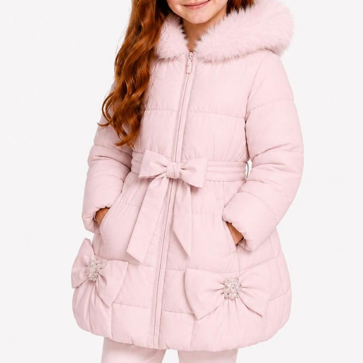 Bimbalò Rosa pink woven coat for baby and toddler girls, made in Italy
