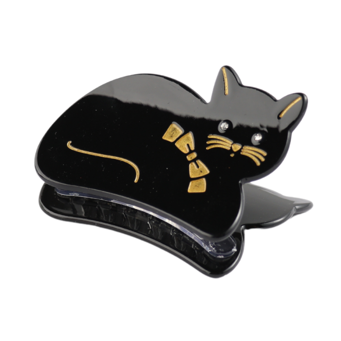 Black Cat with Gold Whiskers Hair Claw Clip