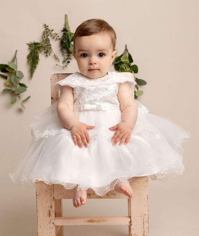 Girls White Embroidered Hazel Tulle & Satin Occasionwear Dress