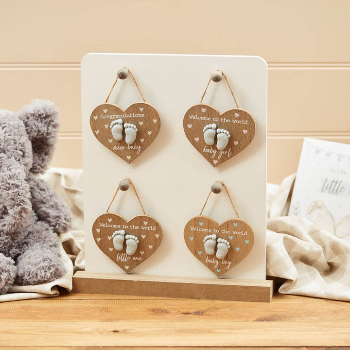 Baby Feet Wooden Heart Hanger - New Baby Keepsake Gift