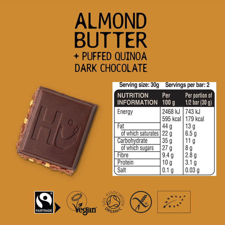 HU Organic Almond Butter & Crispy Quinoa Dark Chocolate 60g